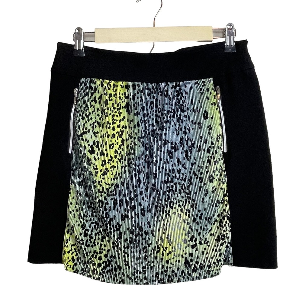 Jamie Sadock Skirt 8 Crinkle‎ Front Green Blue Black Animal Print Golf Casual